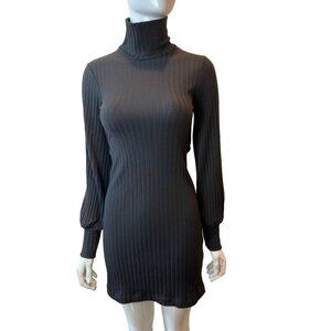 Velvet Torch Women Bodycon Dress Mini Knitted Turtleneck Long Sleeve Rib Black M